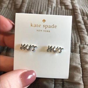 Silver Kate Spade Mrs Earrings studs - say yes